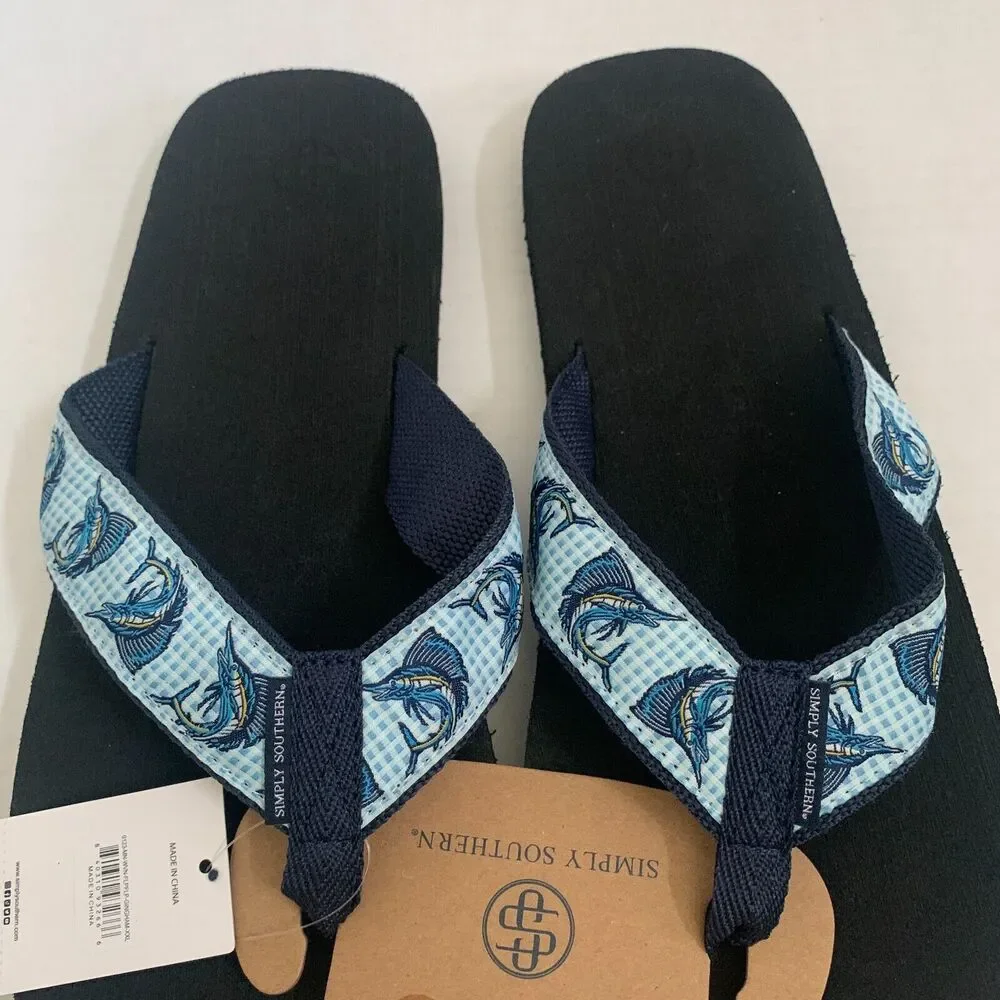Simply Southern Men's Size 2XL 12/13.5 Marlin Print Flip Flops Thong Sandals New